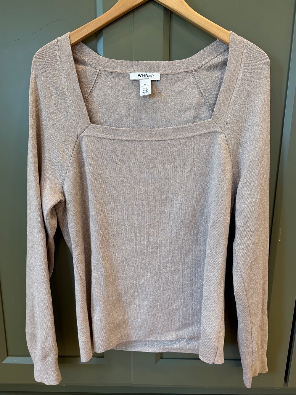 White House Black Market Women's Square Neck Cream Good Shimmer Sweater